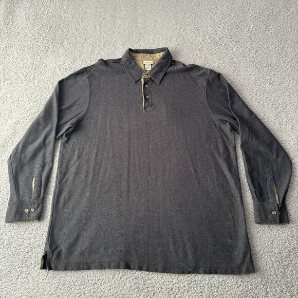 NEW LL Bean Sweater Mens Big & Tall XLT Extra Large Gray Polo Henley Herringbone - Picture 2 of 9